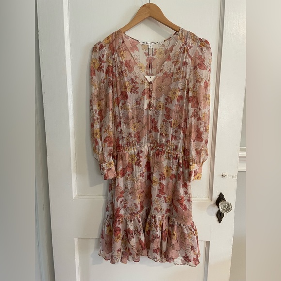 NWT VERONICA BEARD Cybil Mini Dress Silk Melon Pink Floral Long Sleeve Size 2 - Picture 4 of 13